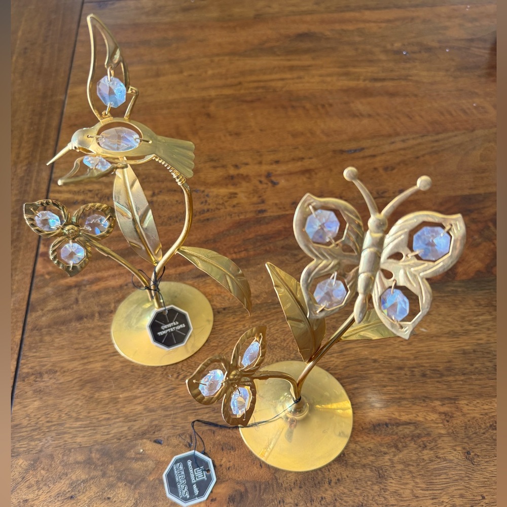 Austrian Crystal Figurine Butterfly and Hummingbird gold‎ plated